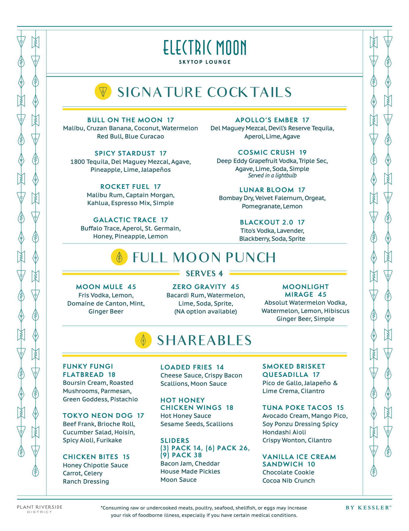 Electric Moon Rooftop menu Summer 2025